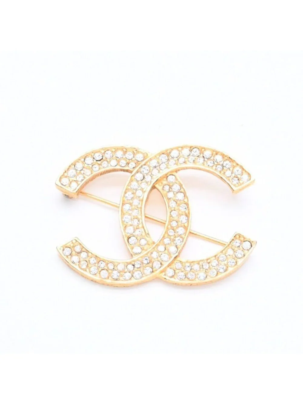 Chanel Brooch Rhinestone CC Logo Gold